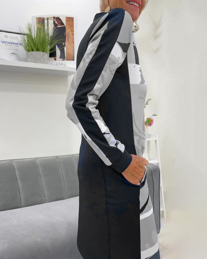Monna | Long Sleeve Dress With Zipper And Colour Block