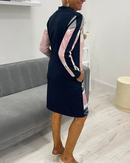 Monna | Long Sleeve Dress With Zipper And Colour Block