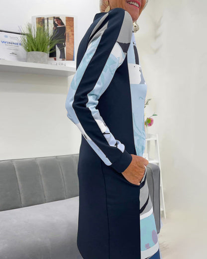 Monna | Long Sleeve Dress With Zipper And Colour Block