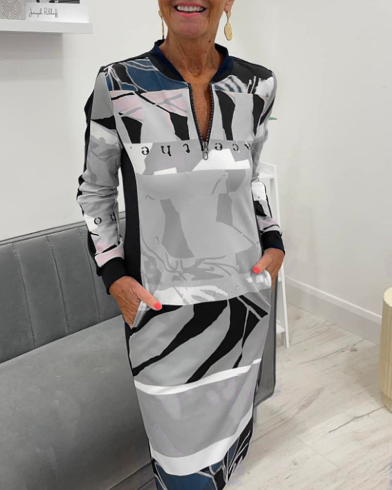 Monna | Long Sleeve Dress With Zipper And Colour Block