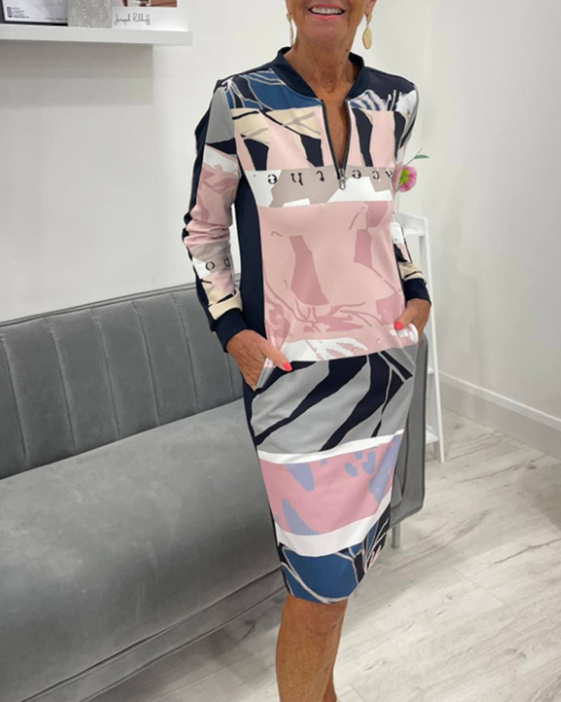 Monna | Long Sleeve Dress With Zipper And Colour Block