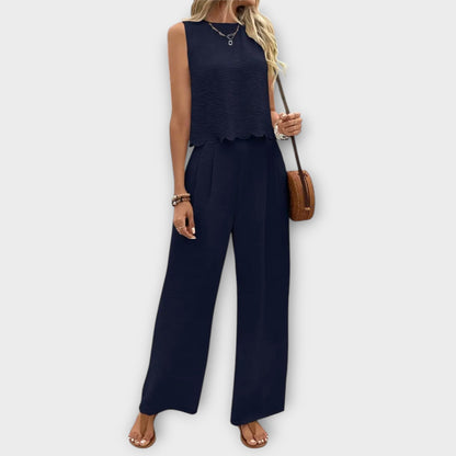 Vest with Petal Trim & Long Trousers