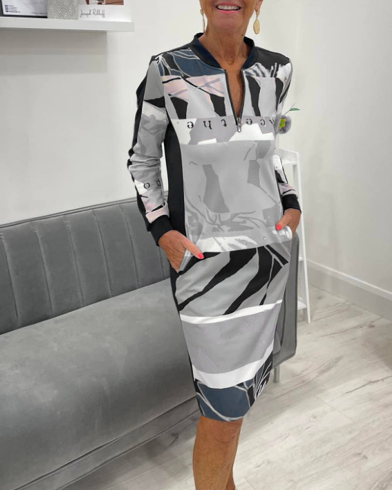 Monna | Long Sleeve Dress With Zipper And Colour Block