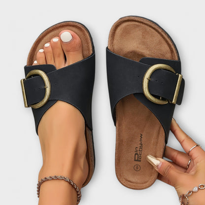 Ladies Cork Sandals with Buckle Closure Design