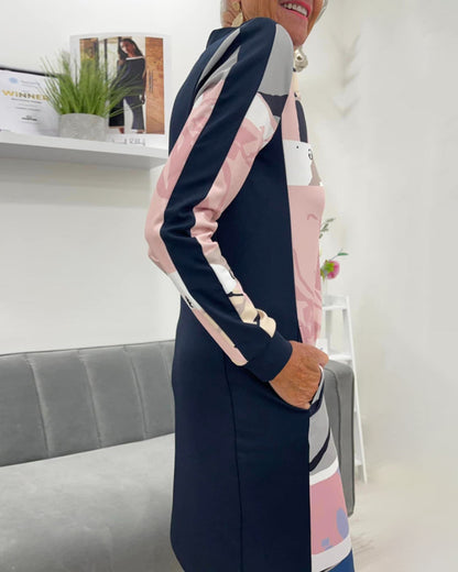 Monna | Long Sleeve Dress With Zipper And Colour Block