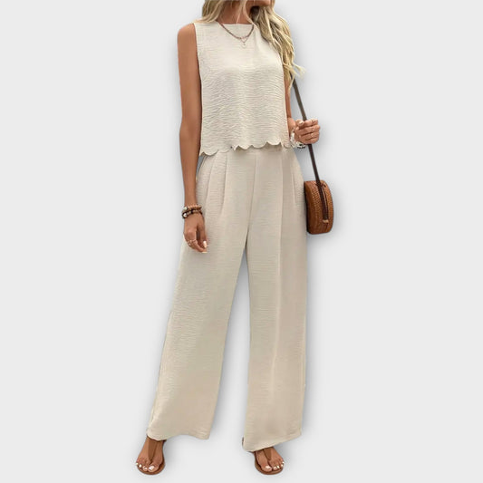 Vest with Petal Trim & Long Trousers